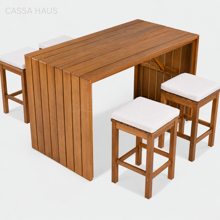 ROMI Modern Solid Wood Outdoor Bar Table & Stools - Cassa Haus Singapore