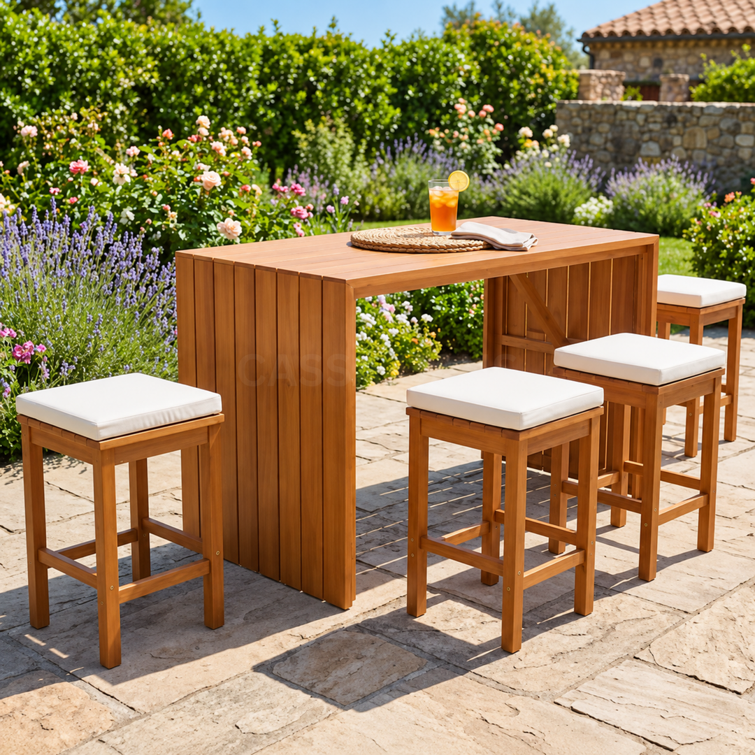 ROMI Modern Solid Wood Outdoor Bar Table & Stools - Cassa Haus Singapore