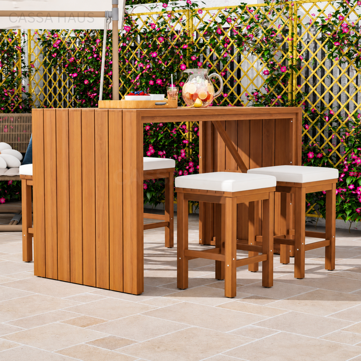 ROMI Modern Solid Wood Outdoor Bar Table & Stools - Cassa Haus Singapore
