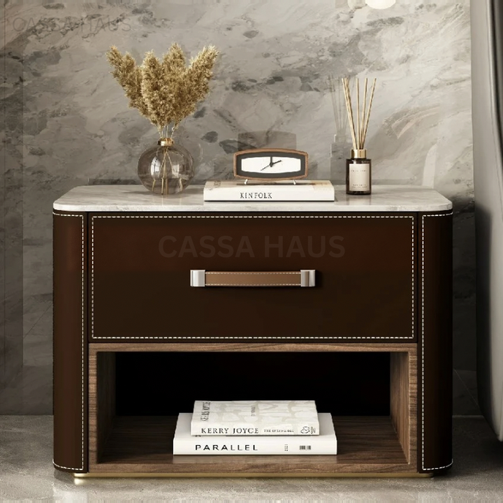 JALEM Modern Leather Bedside Table - Cassa Haus Singapore