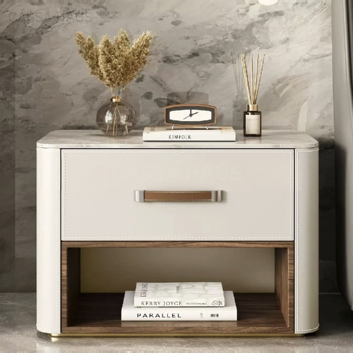 JALEM Modern Leather Bedside Table - Cassa Haus Singapore