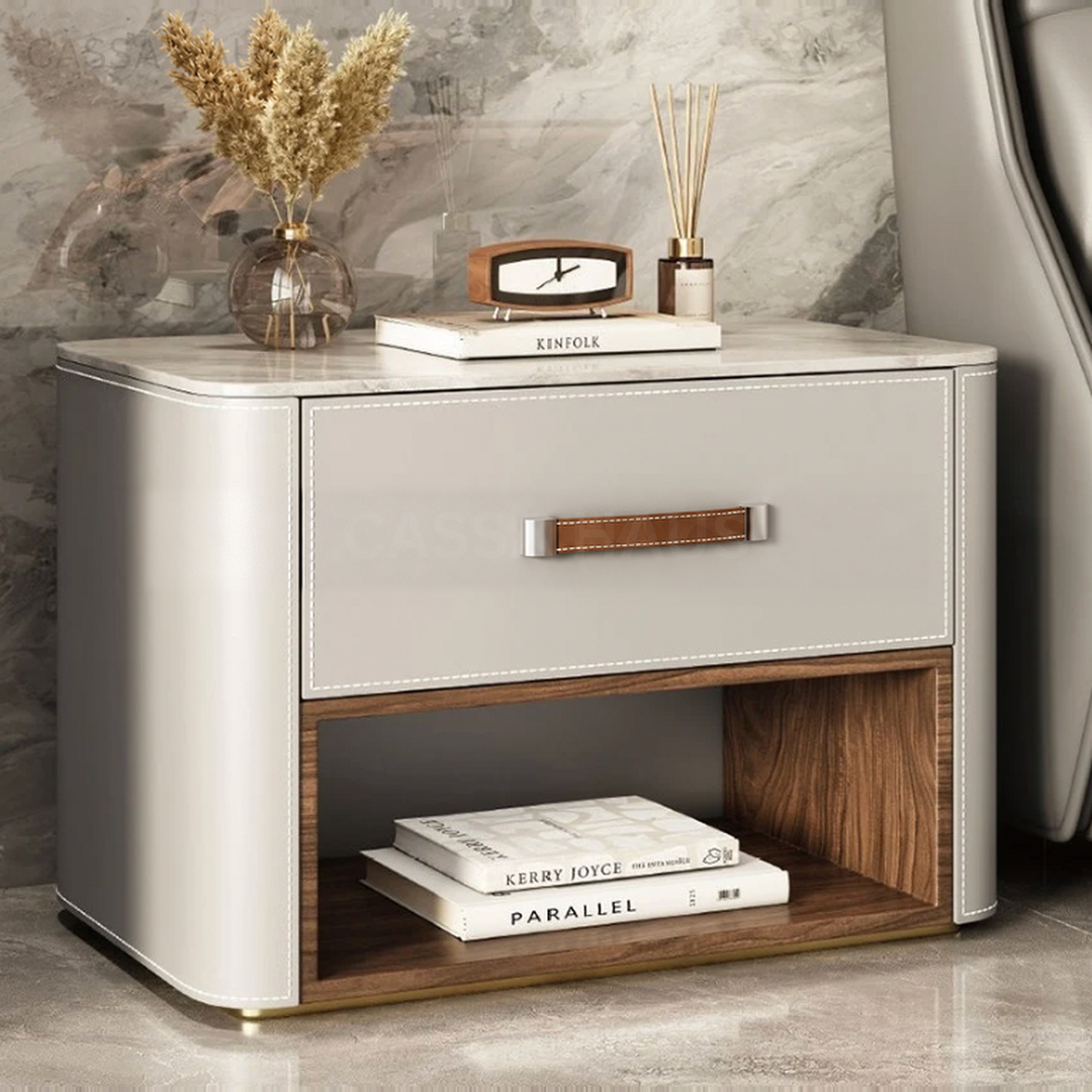 JALEM Modern Leather Bedside Table - Cassa Haus Singapore