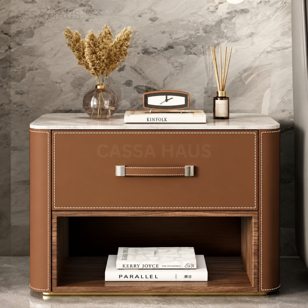 JALEM Modern Leather Bedside Table - Cassa Haus Singapore