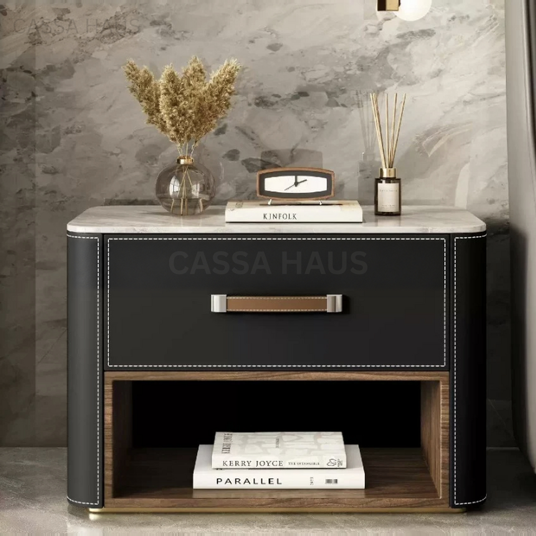 JALEM Modern Leather Bedside Table - Cassa Haus Singapore