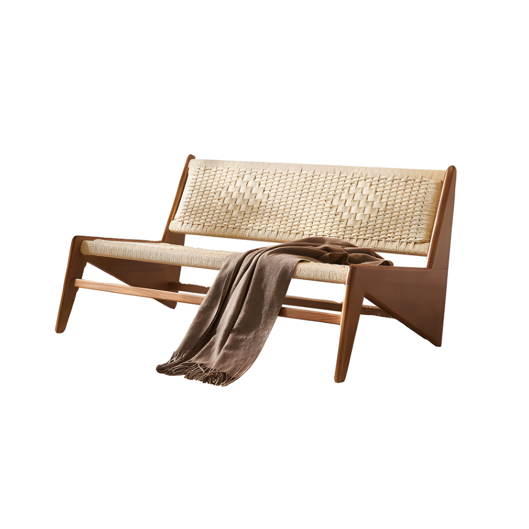 SERANO Rustic Rattan Bench