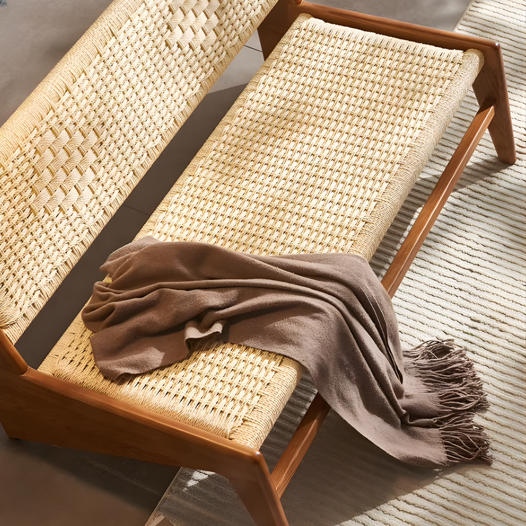 SERANO Rustic Rattan Bench