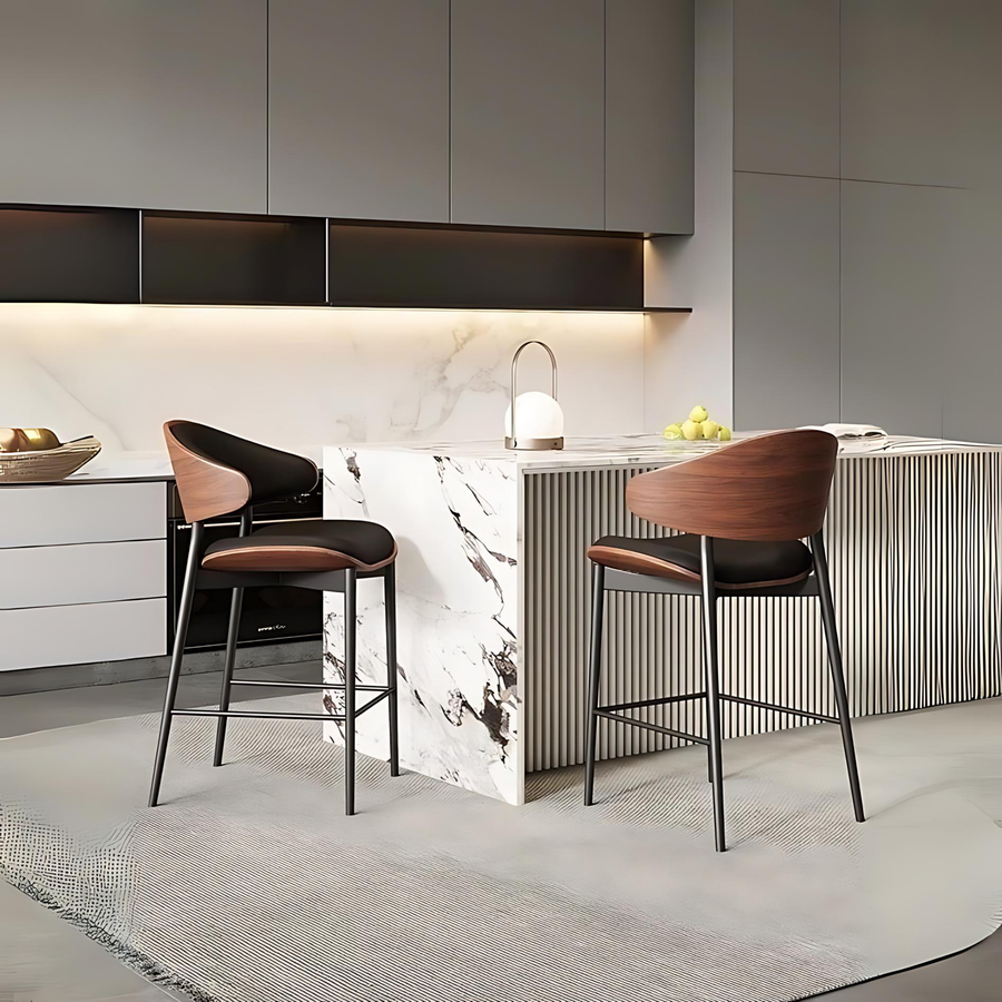 BRON Modern Leather Bar Stool - Radical Homes Singapore