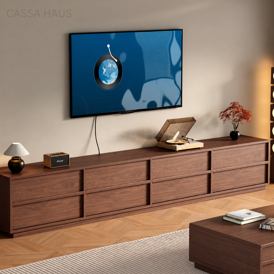 ADOLE Modern Extendable Solid Wood TV Console - Cassa Haus Singapore