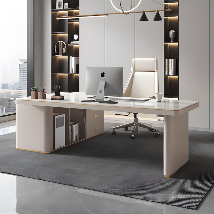 CROMWELL Modern Sintered Stone Office Table / Study Desk with Chair Set