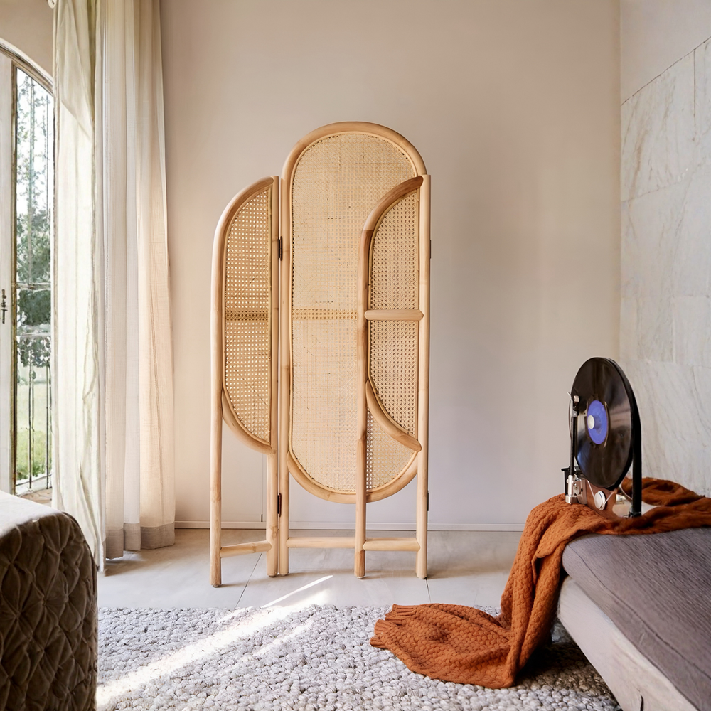 NAGOMI Rustic Rattan Foldable Partition - Radical Homes Singapore