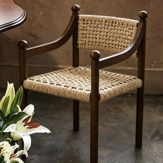 AMORE Rustic Rattan Solid Wood Dining Chair - Cassa Haus Singapore