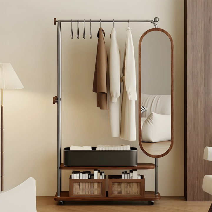 METALO Rotating Mirror Open Concept Wardrobe Rack - Radical Homes Singapore