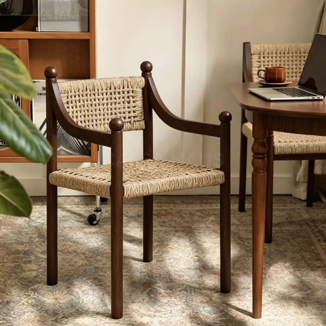 AMORE Rustic Rattan Solid Wood Dining Chair - Cassa Haus Singapore