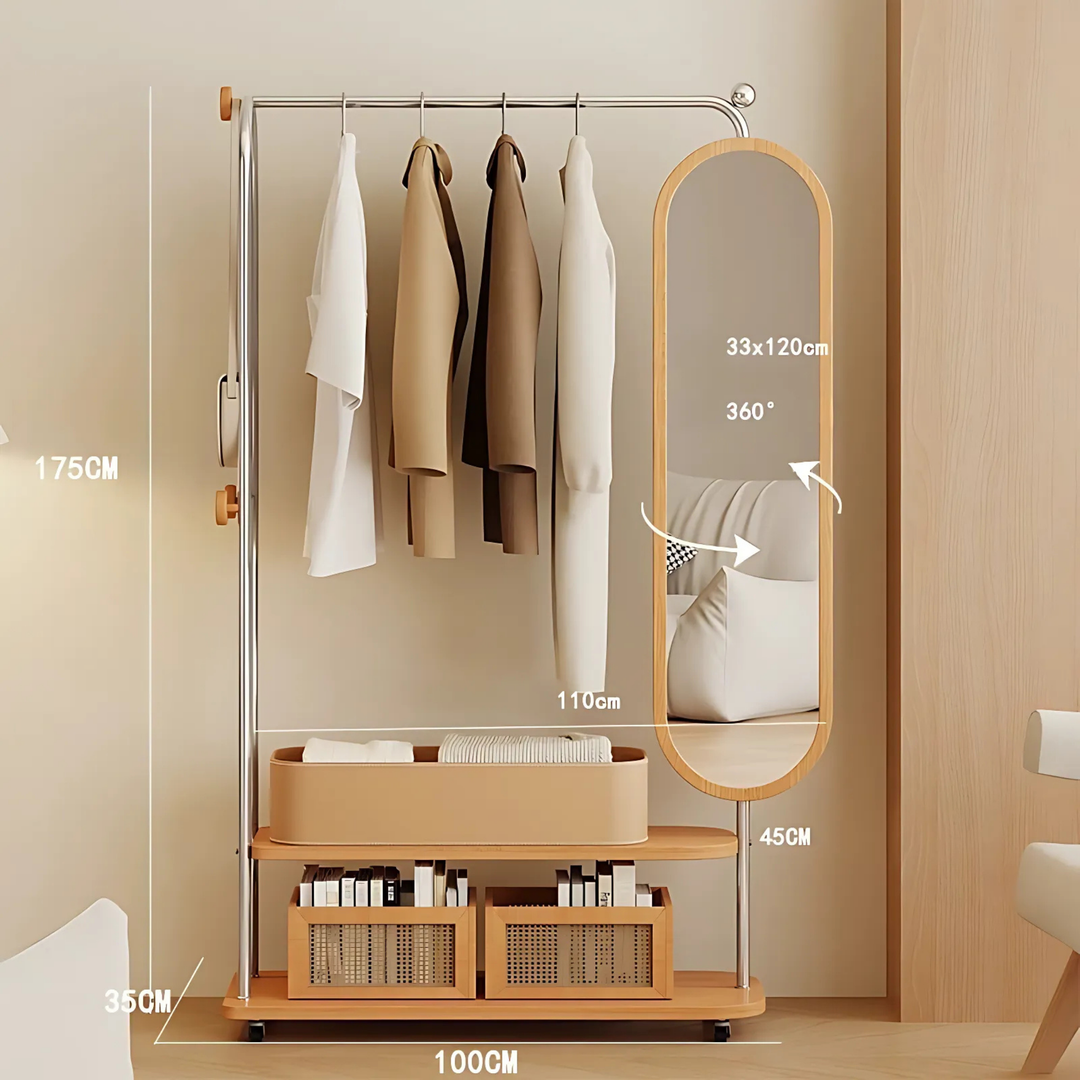 METALO Rotating Mirror Open Concept Wardrobe Rack - Radical Homes Singapore