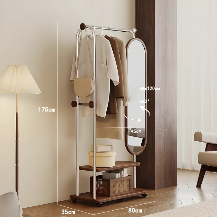 METALO Rotating Mirror Open Concept Wardrobe Rack - Radical Homes Singapore