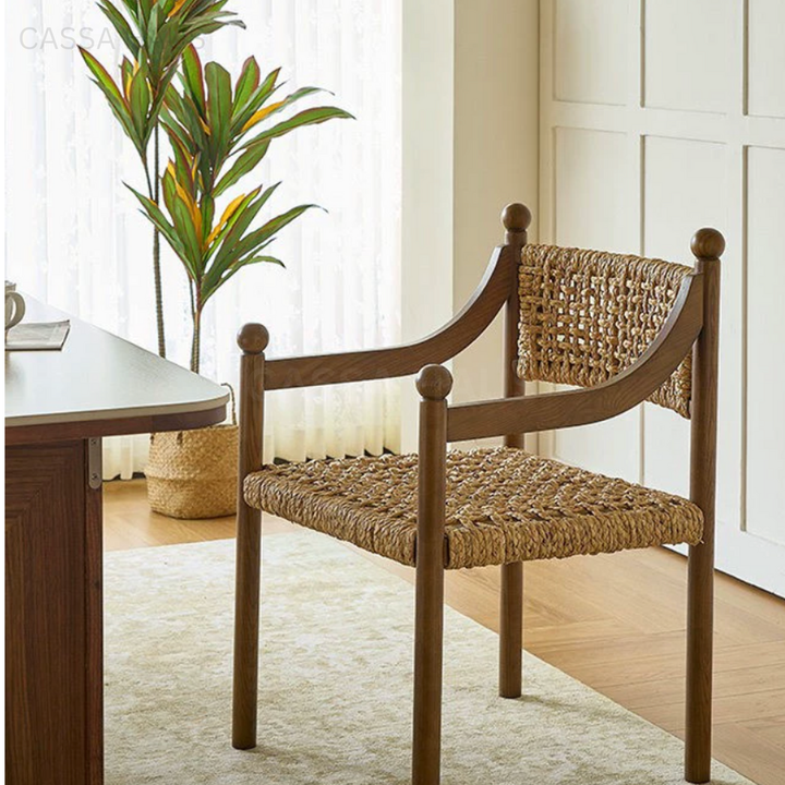 AMORE Rustic Rattan Solid Wood Dining Chair - Cassa Haus Singapore