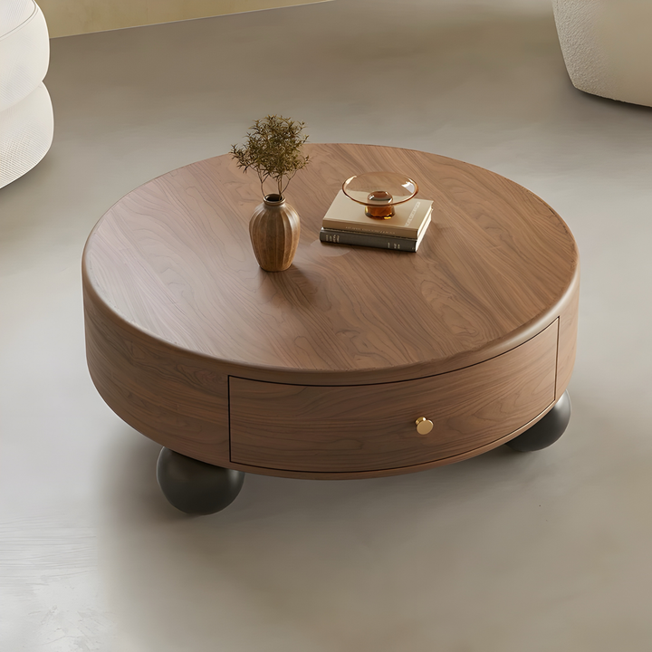 NOLEN Modern Round Walnut Coffee Table - Radical Homes Singapore