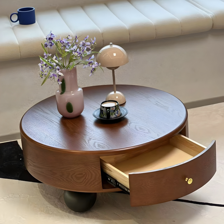 NOLEN Modern Round Walnut Coffee Table - Radical Homes Singapore