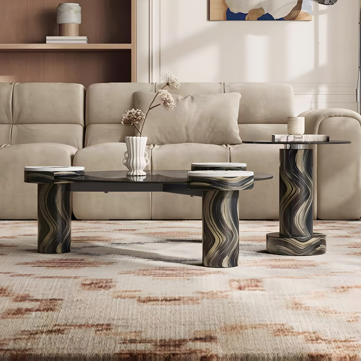 LUCERA Modern Italian Round Sintered Stone Coffee Table Set