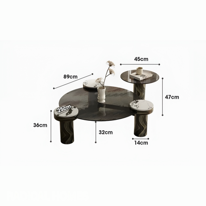 LUCERA Modern Italian Round Sintered Stone Coffee Table Set