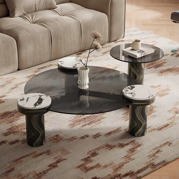 LUCERA Modern Italian Round Sintered Stone Coffee Table Set