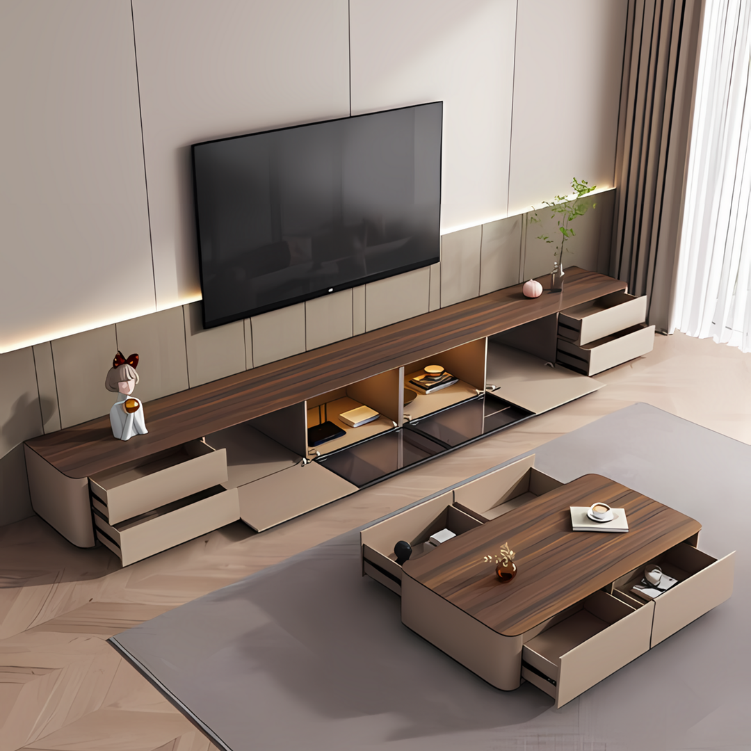 DOVETAIL Solid Wood TV Console & Coffee Table Set