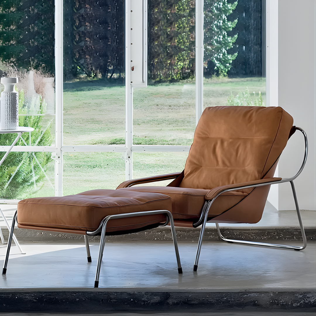 RHEVON Leather Lounge Chair & Ottoman