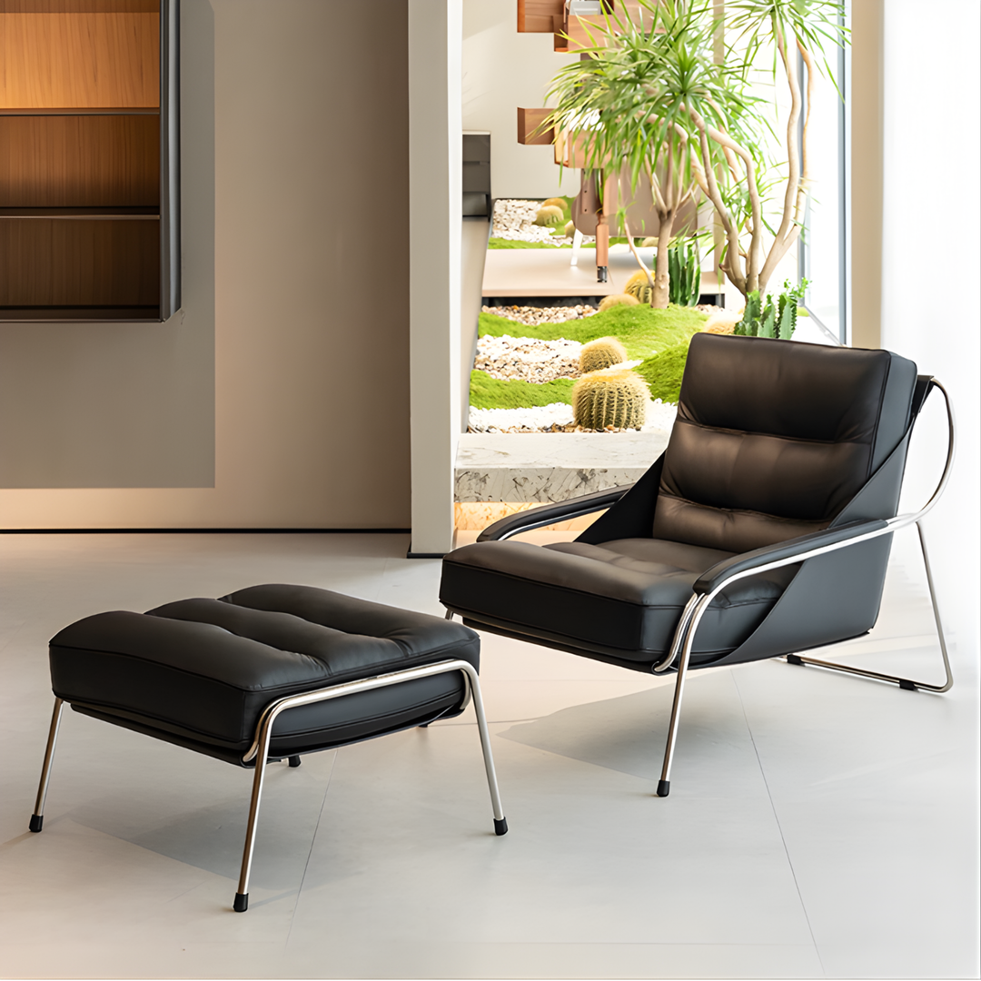RHEVON Leather Lounge Chair & Ottoman