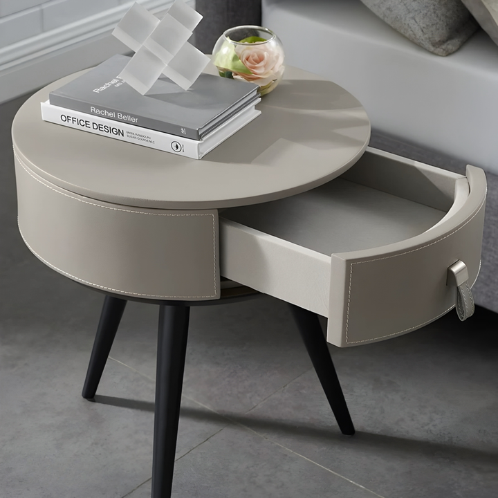 ZENORA Minimalist Round Storage Bedside Table