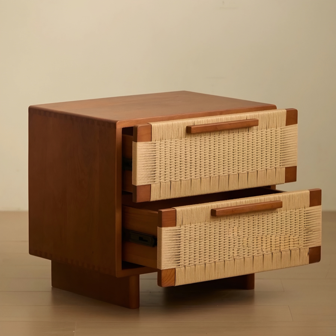 YOVANA Rustic Rattan Bedside Table
