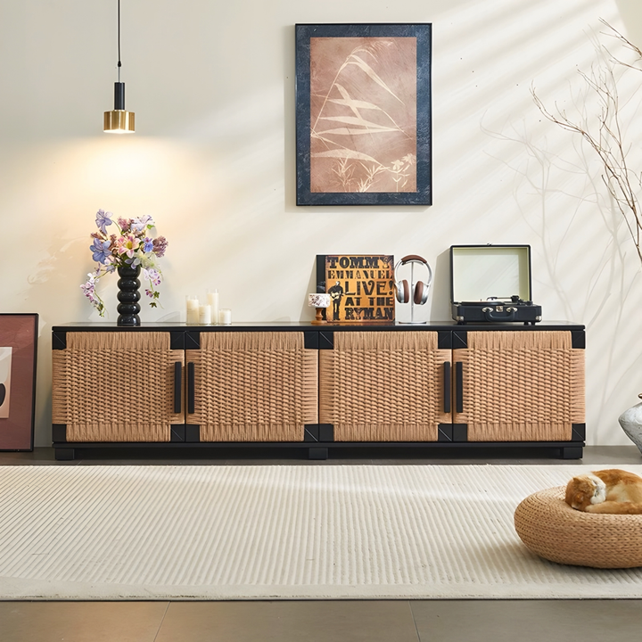CANEVORA Rattan TV Console Storage Cabinet