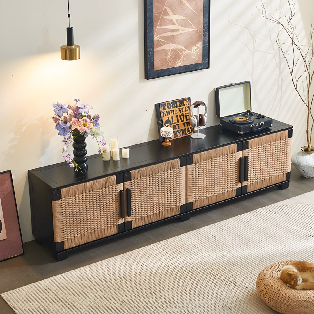 CANEVORA Rattan TV Console Storage Cabinet
