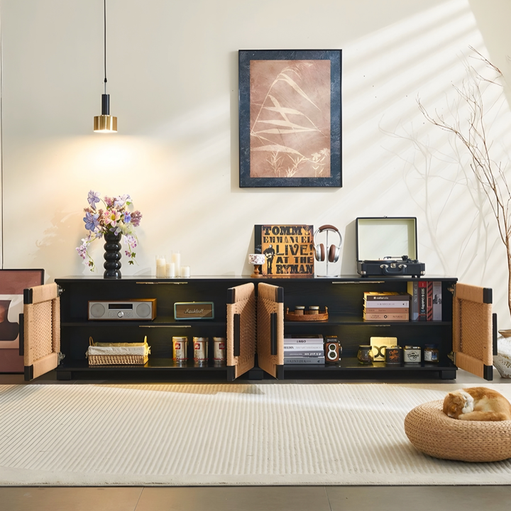 CANEVORA Rattan TV Console Storage Cabinet
