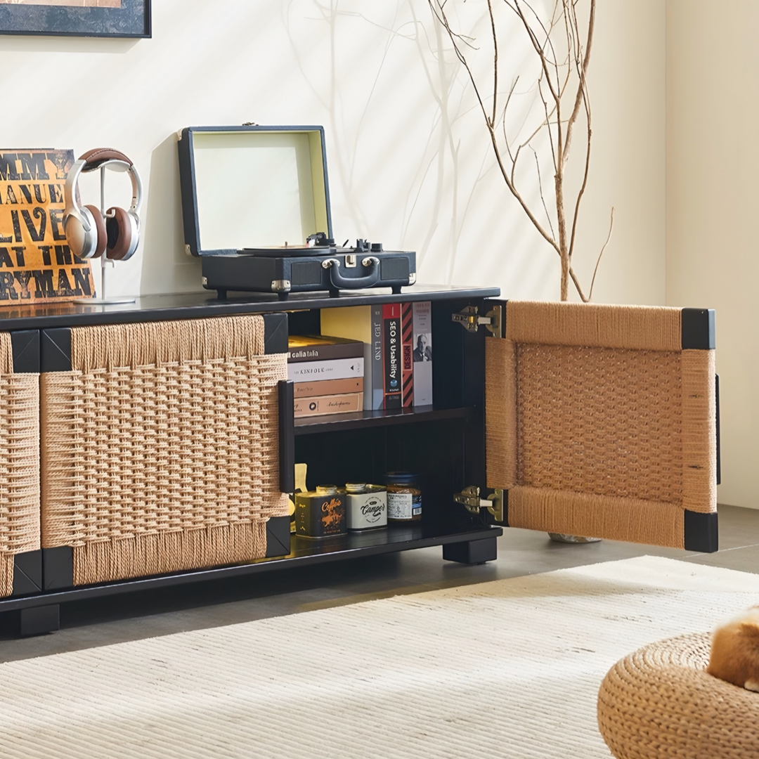 CANEVORA Rattan TV Console Storage Cabinet