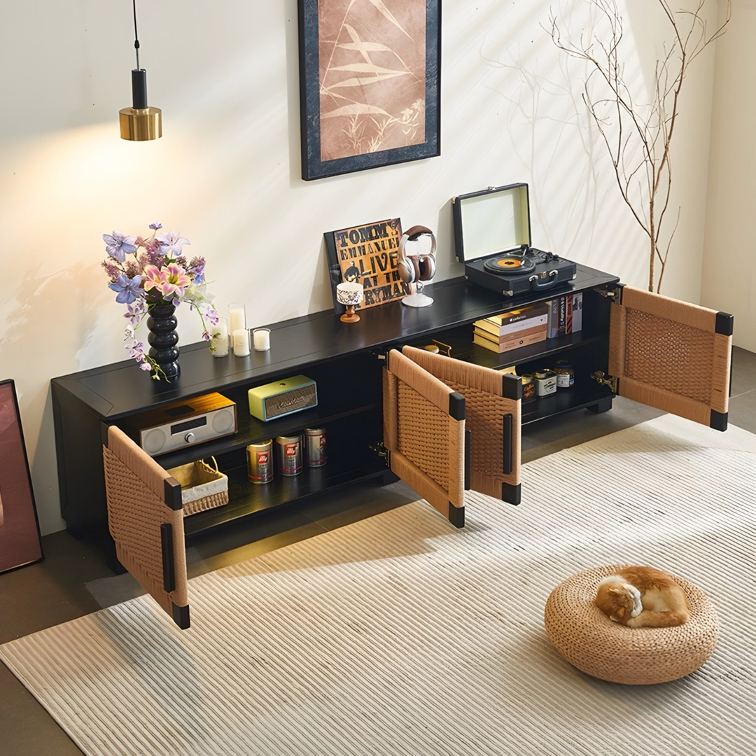 CANEVORA Rattan TV Console Storage Cabinet