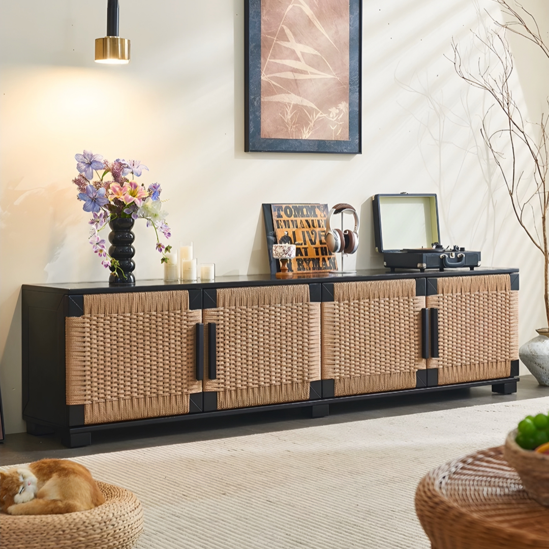 CANEVORA Rattan TV Console Storage Cabinet