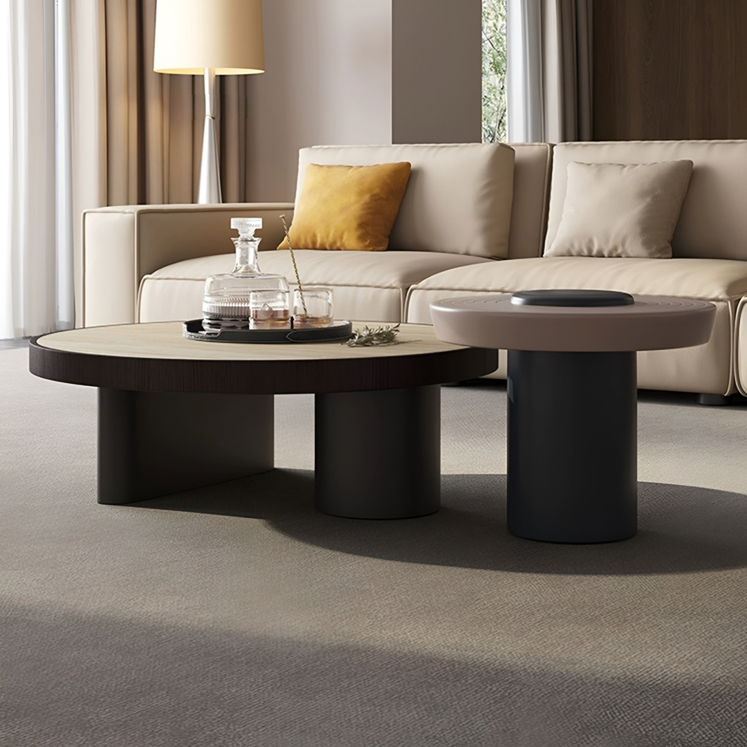 SORELLO Modern Travertine Round Coffee Table Set