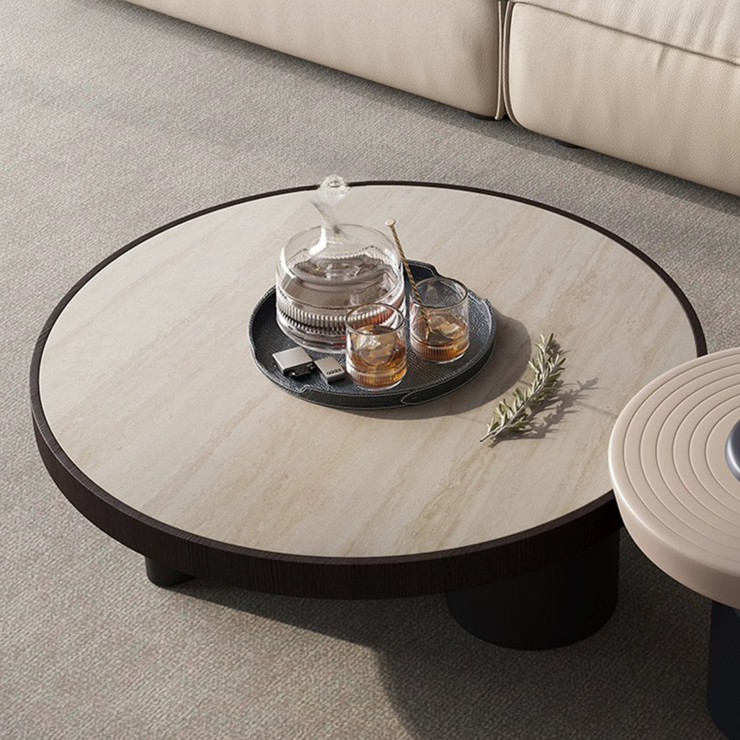 SORELLO Modern Travertine Round Coffee Table Set