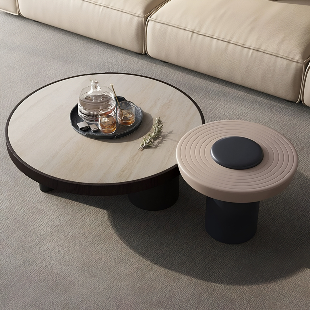 SORELLO Modern Travertine Round Coffee Table Set