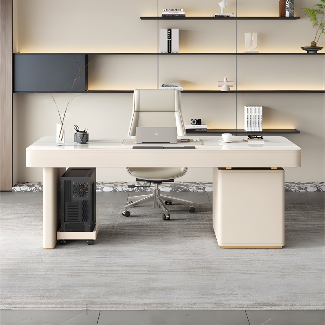 PEMBERTON Modern Sintered Stone Office Table / Study Desk with Chair Set