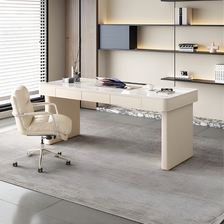 PEMBERTON Modern Sintered Stone Office Table / Study Desk with Chair Set