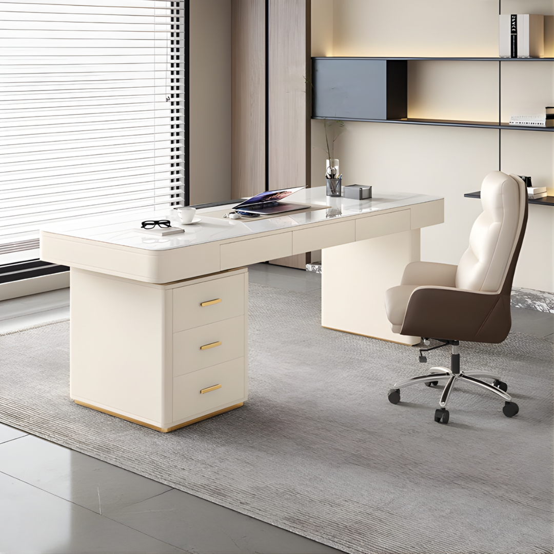PEMBERTON Modern Sintered Stone Office Table / Study Desk with Chair Set