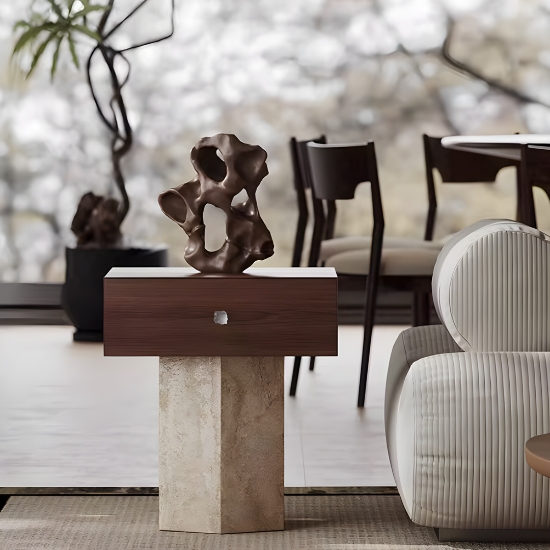 ALTHEORA Modern Travertine Side Table