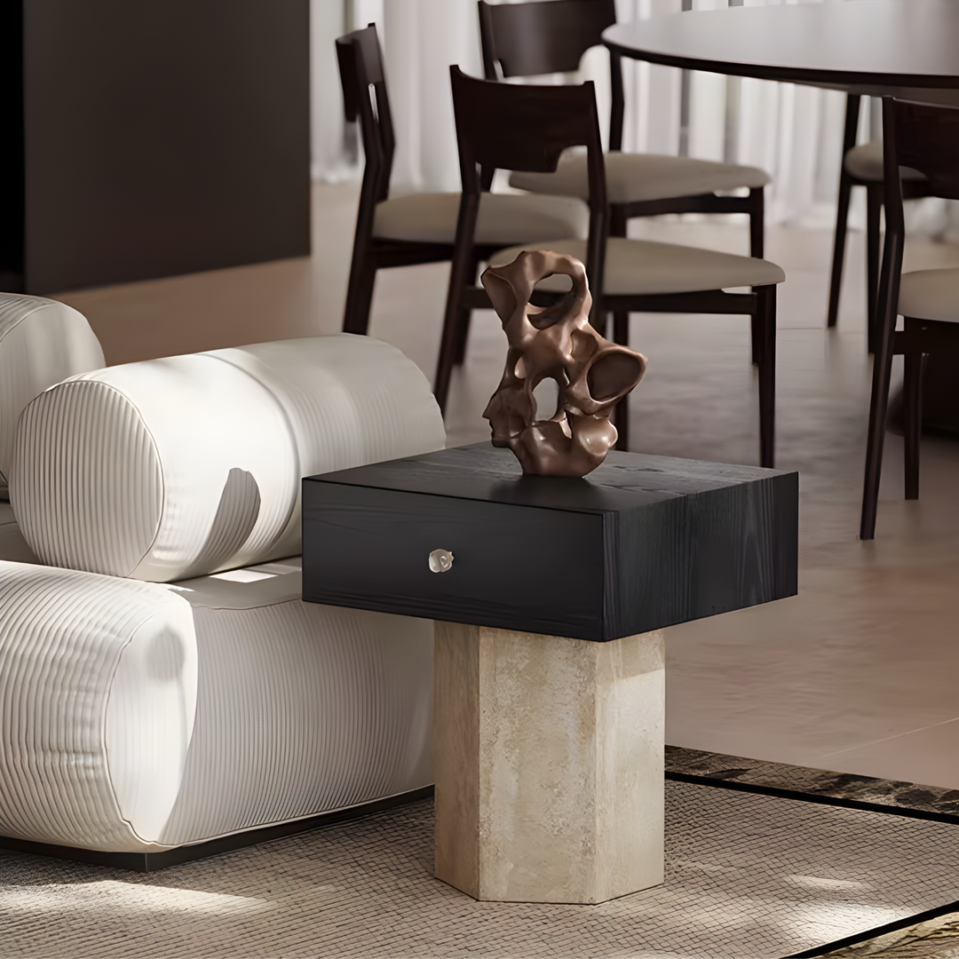 ALTHEORA Modern Travertine Side Table