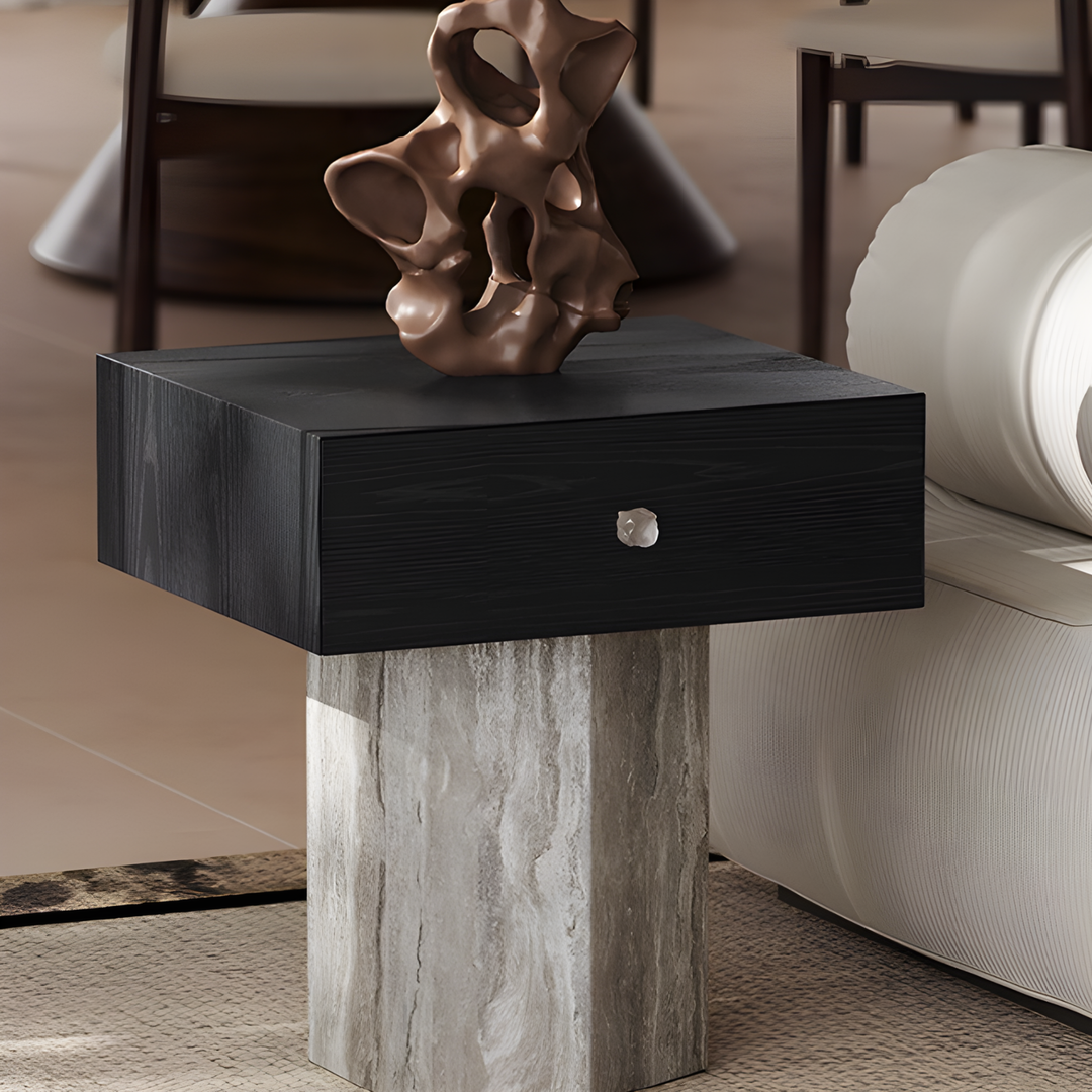 ALTHEORA Modern Travertine Side Table
