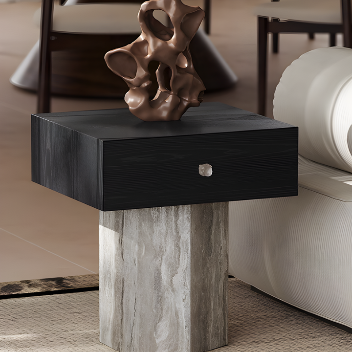 ALTHEORA Modern Travertine Side Table