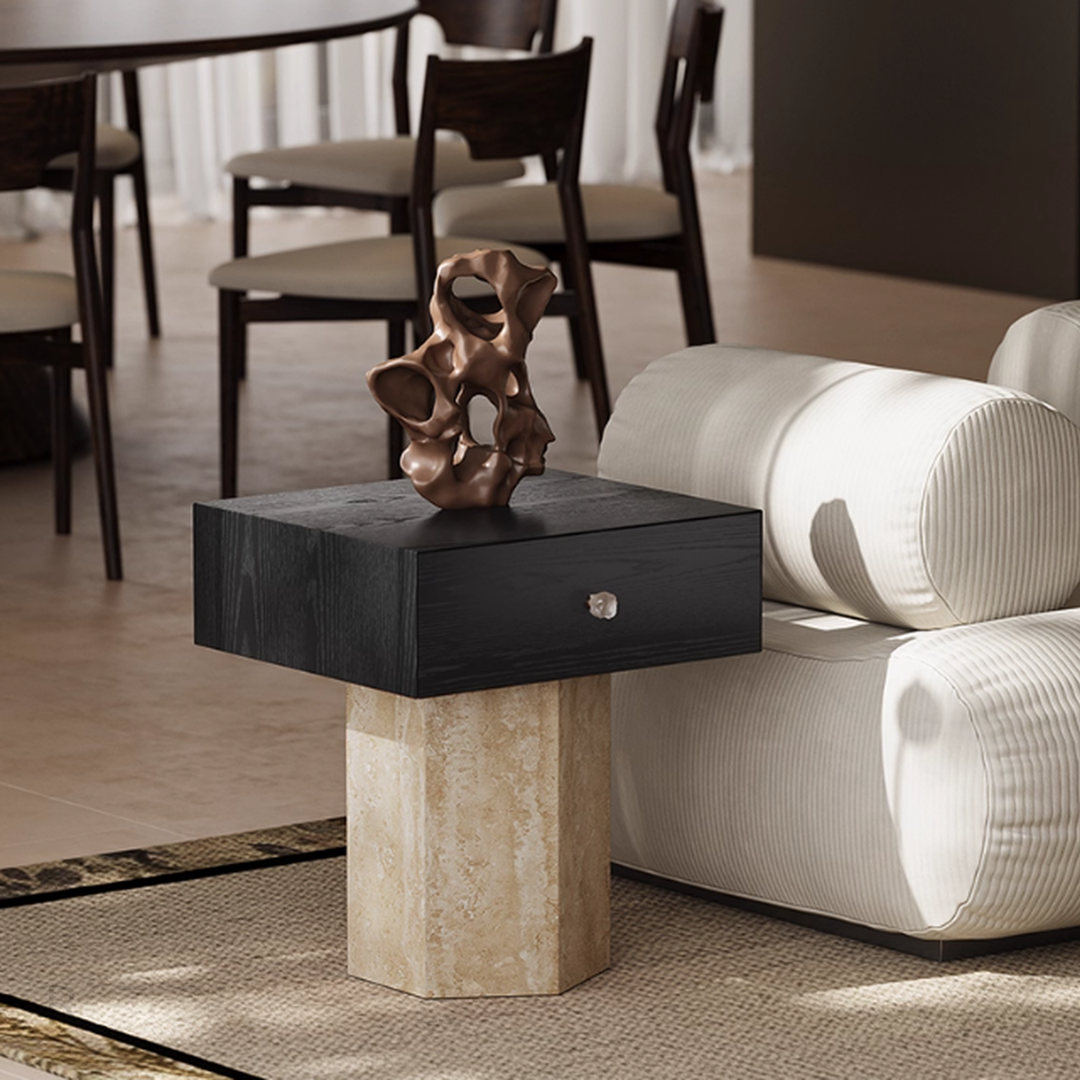ALTHEORA Modern Travertine Side Table