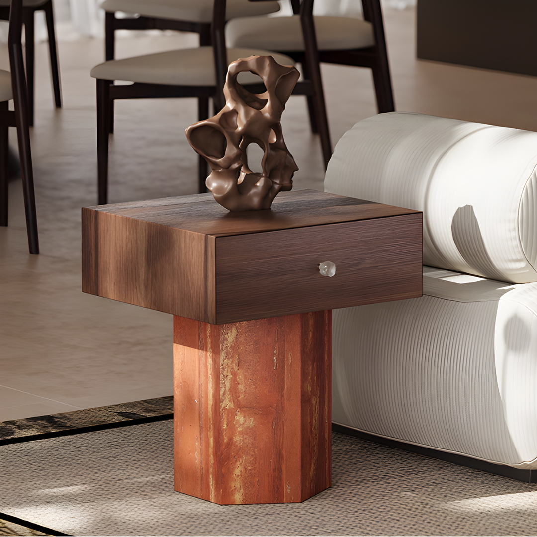 ALTHEORA Modern Travertine Side Table