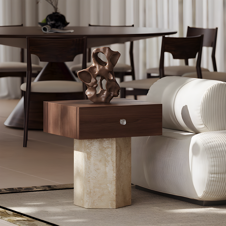 ALTHEORA Modern Travertine Side Table