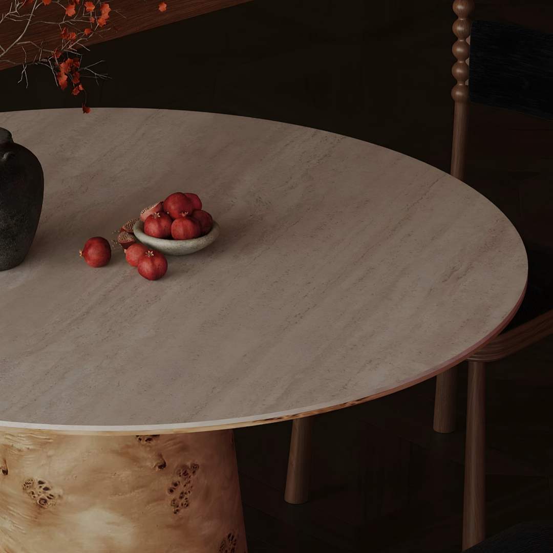 STRATARA Travertine Sintered Stone Dining Table - Cassa Haus Singapore